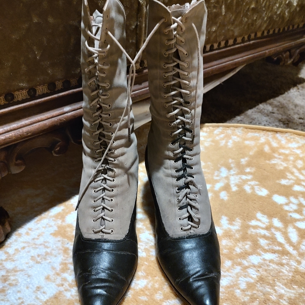 Edwardian Women's canvas and leather Boots xs small xs slim